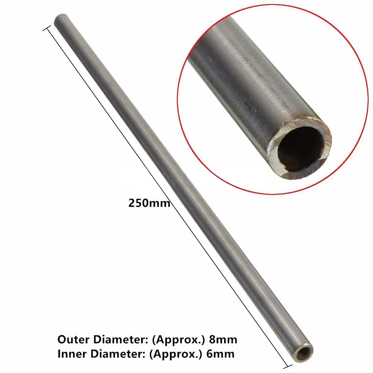Silver 304 Stainless Steel Capillary Tube Tool OD 8mm 6mm ID Length 250mm