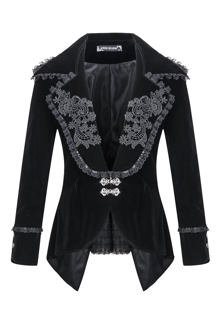 Панк рейв женская готическая лолита черная короткая куртка пальто Вечеринка великолепный бархат короткое пальто стимпанк Ретро вечерние куртки