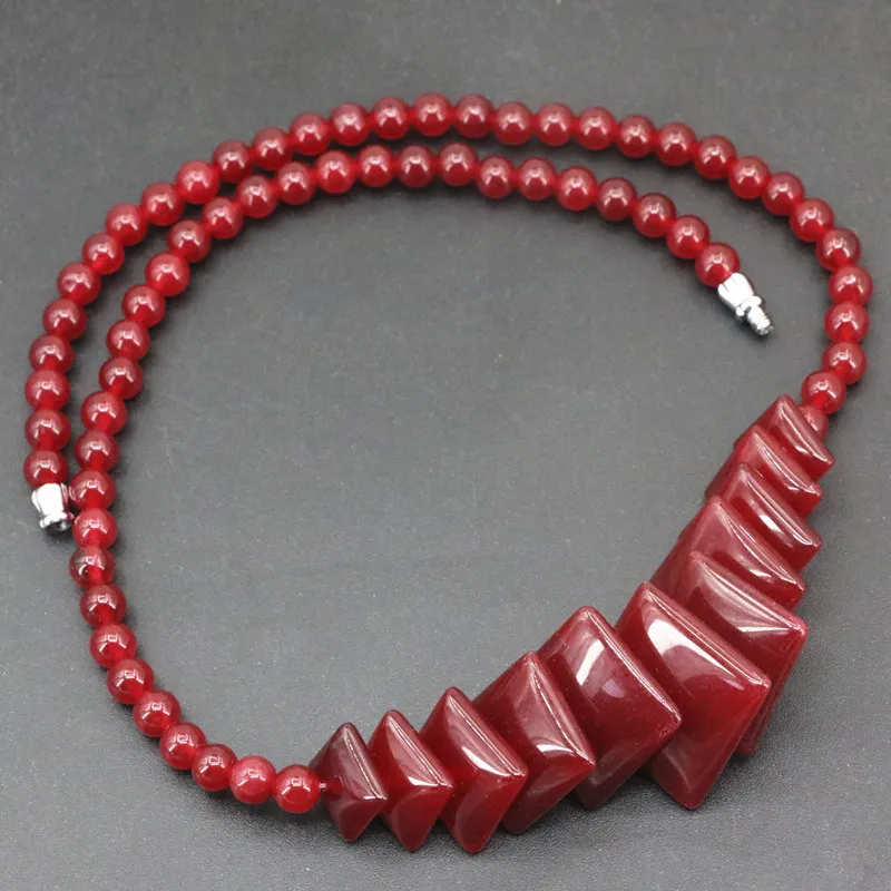 4 Colors Drop Pendant Stone Beads Necklace For Women 6mm Round Jades Chalcedony Chain 10-20mm Pendants Diy Jewelry 18inch B3392