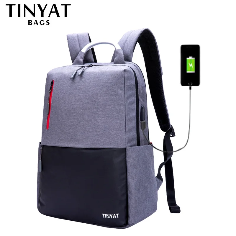 

TINYAT Mens Backpack 15.6inch Laptop Backpack USB charge Canvas Rucksacks Male Bagpack Travel Mochila School Backpack Gray T811