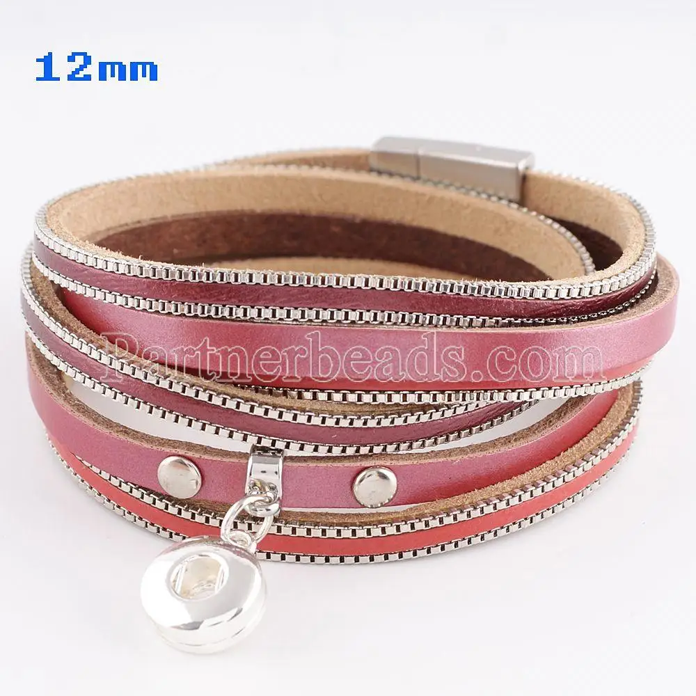 High quality leather bracelets fit 12mm mini snap button snaps jewelry