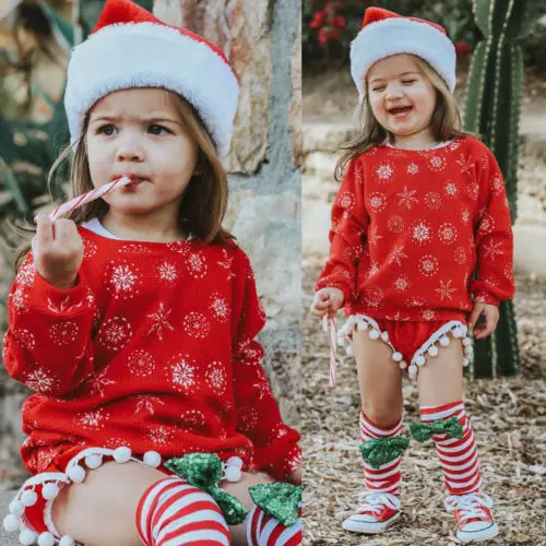 

Emmababy 2PCS Christmas Toddler Kids Baby Girls Long Sleeve Tops+Shorts Pants Outfits Set