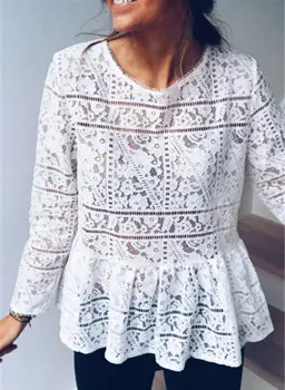

Fashion Women Boho Beach Holiday Summer Loose Casual Chiffon Lace Ruffled Embroider White Tops Femme Ladies Mesh Blouse