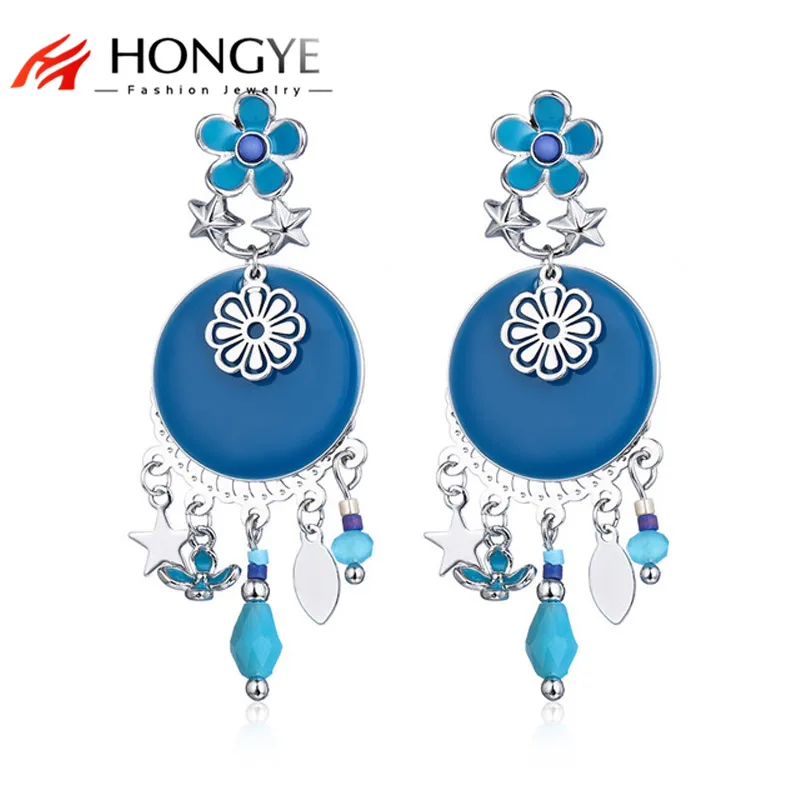 HONGYE новые модные Brincos синий черный эмалированный круглый цветок овальная Звезда