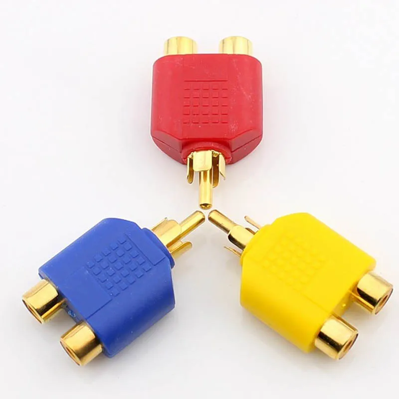 

5pcs-100pcs RCA Connector Lotus Tee One divided Into Two Headphone Plug AV Video Adapter Color Gold-plated