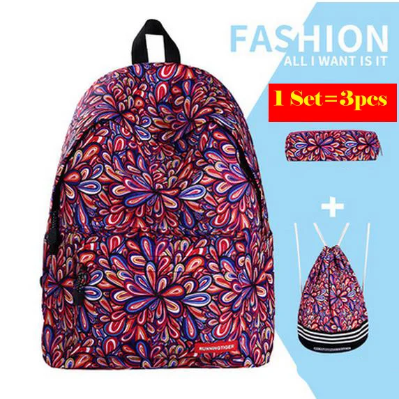 Горячая Распродажа, 3 шт. в комплекте, школьные сумки для девочек-подростков, рюкзак с принтом, женские сумки на плечо с кулиской, школьный чехол-карандаш
