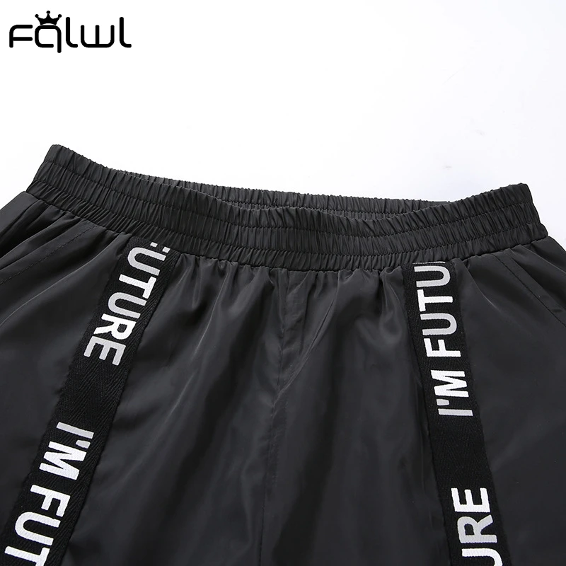 FQLWL повседневные черные брюки-карго с высокой талией для женщин, для бега, с буквенным принтом, уличная одежда, свободные брюки, Стрейчевые летние спортивные штаны для женщин