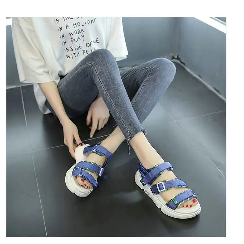 Woman Sandals 2019 Summer Fashion Color matching velcro open toe shoes Women Breathable Comfortable Thick bottom Sandals BB-68