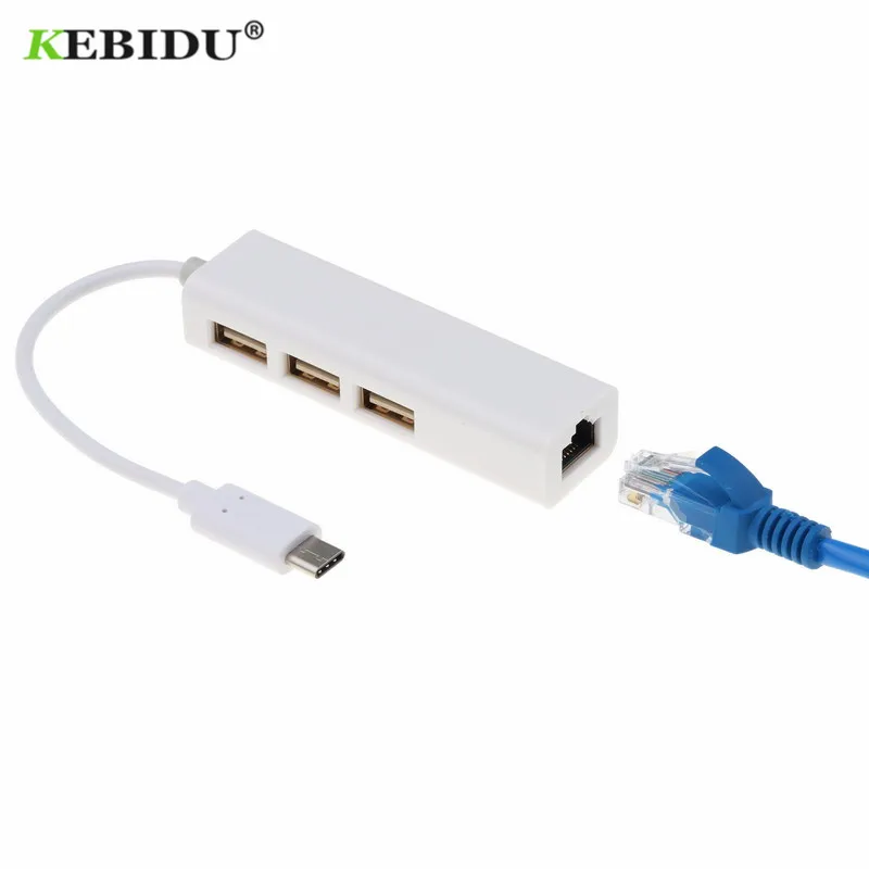 Kebidu USB 2 1 Type C Ethernet адаптер к RJ45 Lan сетевая карта 3 порта для Macbook ThinkPad Samsung Ноутбук