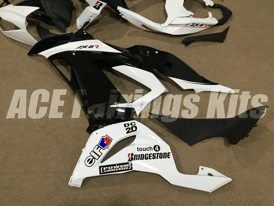 Abs Обтекатели комплект подходит для kawasaki Ninja ZX6R 636 599 2013 6R 13, 14, 15, 16, 17, ZX-6R кузов черного и белого цвета, бело-серые