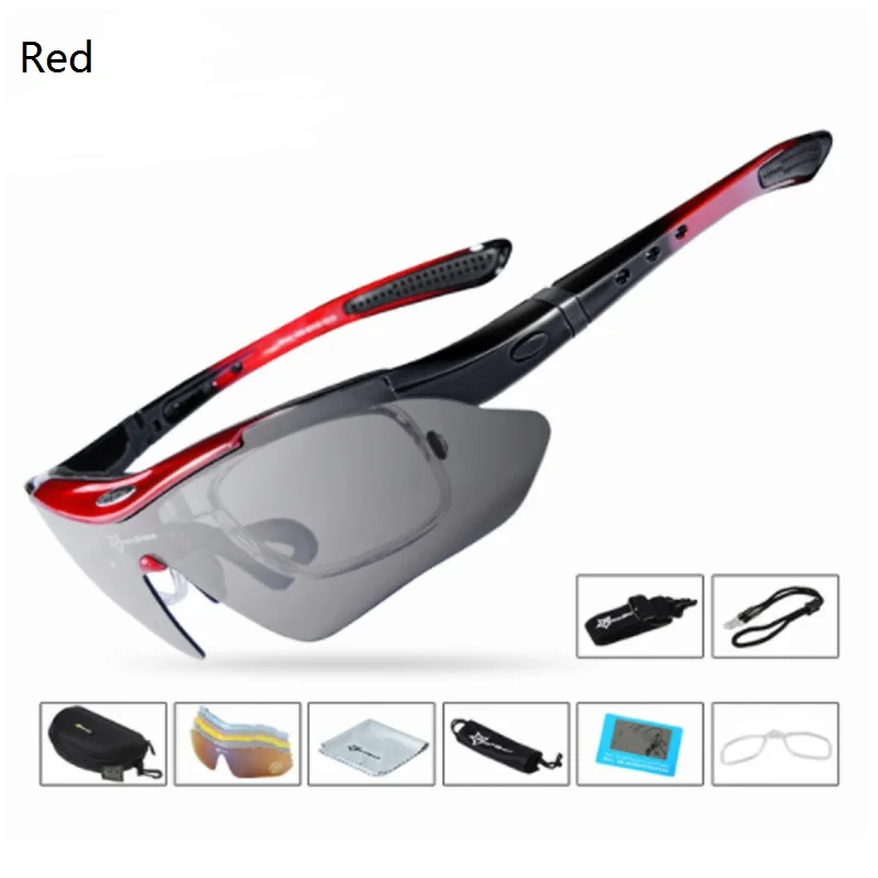 ROCKBROS MBT, велосипедные очки, поляризационные, спортивные, мужские, для улицы, солнцезащитные очки, спортивные, для езды, очки для велосипеда, велосипеда, 5 линз - Цвет: Red