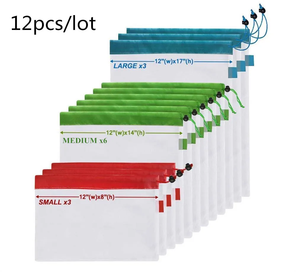 12 шт./лот многоразовые сетки производить сумки моющиеся экологически чистые сумки для продуктовых покупок хранения фрукты овощи игрушечные лошадки разное - Цвет: 12pcs