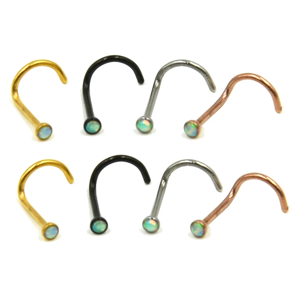 8pieces 316l Surgical Steel With Opal Gem Nose Screw Rings Mixed Colors