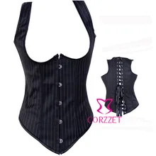 Pinstripe Full Back Underbust Bustier Corpete Sexy Waist Cincher Corset Women’s Corselet Body Shaper Intimates