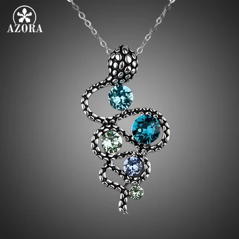 

AZORA Lovely Snake White Gold Color Stellux Austrian Crystals Pendant Necklace TN0049