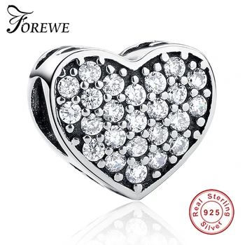 

Original 925 Sterling Silver Cubic Zirconia Beads Forever Friends DIY Heart Charms Fit Pandora Charm Bracelets Women DIY Jewelry