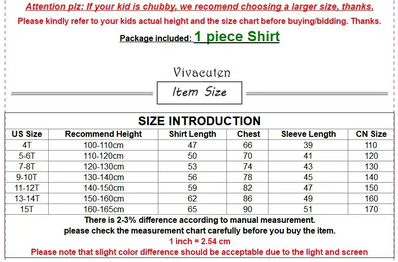 Big Kid Size Chart