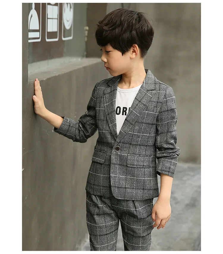 3-12 y boys blazers kids set children suits boys formal long sleeve plaid boys suits for weddings fashion children clothes (5)