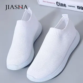 

Women shoes 2020 new knitted slip on flat shoes woman tenis feminino casual mesh walking footwear sneakers women vulcanize shoes