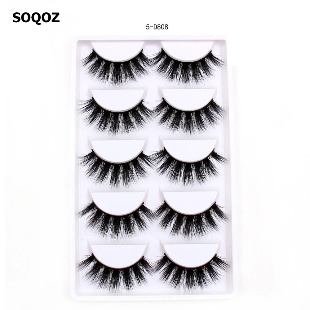 

SOQOZ 5 Pairs/Pack Eyelashes 3D Mink Lashes Luxury Handmade Mink Eyelashes Natural Long Eye Lashes Fluffy False Eyelashes D808