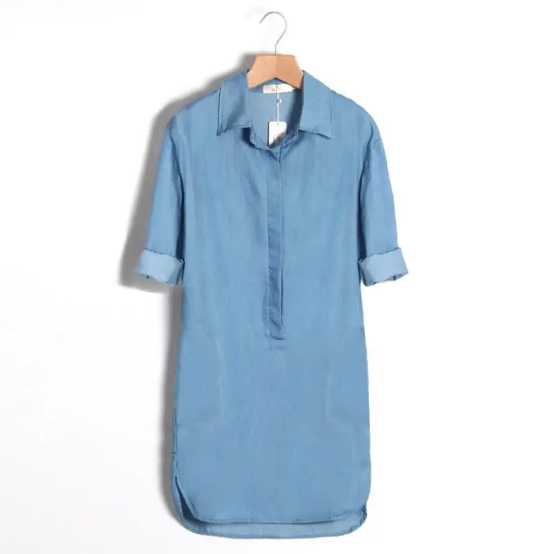 Fashion 2017 Dress Women Irregular DenimLong Sleeve Shirt Dresses Summer Casual Loose Office Jean Dress Vestidos LJ1286X