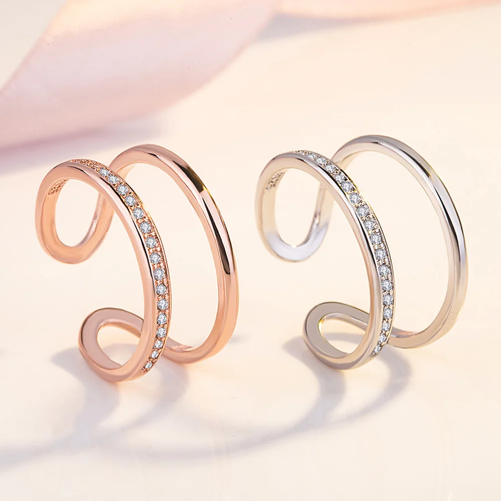 

Korean Silver Fashion Double Exaggerated Index Finger Diamond Rings for Women Opening Adjustable Diamond Double Layer Jewelry
