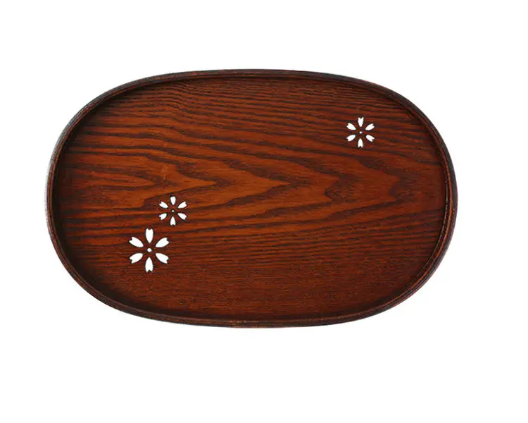 Pastoral Style Ellipse Wood Serving Trays Premium Handcrafted Engraving Wooden Tea Tray Perfect for Chinese Teapot and Teacup Set (2)