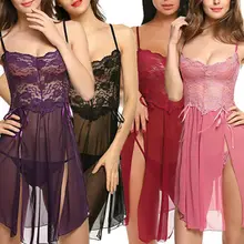 Женское сексуальное кружевное платье для сна с цветочным принтом без рукавов с открытыми плечами, ночное белье, платья бебидолл, трусики