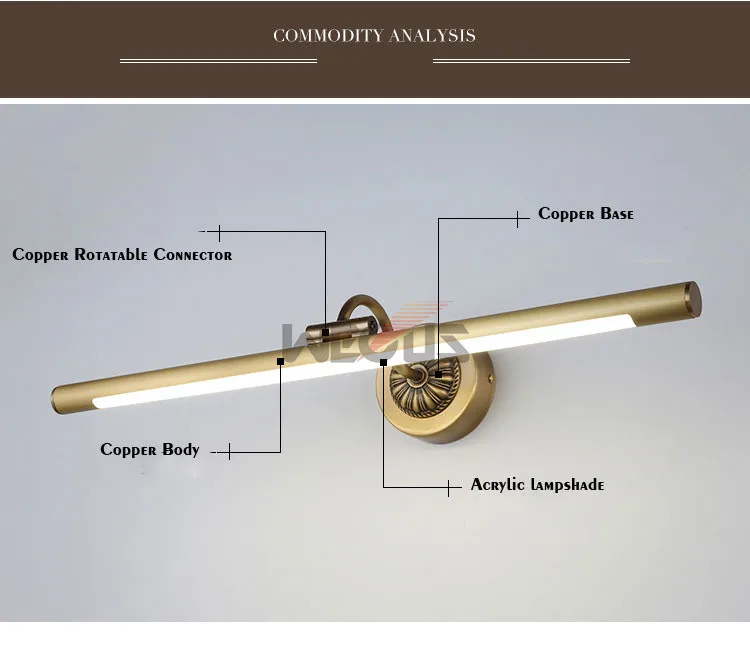 Европейский медный настенный зеркальный светильник для ванной комнаты, светильник для туалетного столика для спальни, витрина для отеля, светильник для картин ing