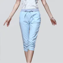2018 Linen Pants Summer Women Calf Length Harem Pants Colorful Casual Elastic Waist Pants Capris Trousers Plus Size S-4XL A164