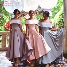 Boat Neck Off the shoulder Bridesmaid Dresses elegant Satin charming simple Wedding guest dresses Satin formal gowns Z1048
