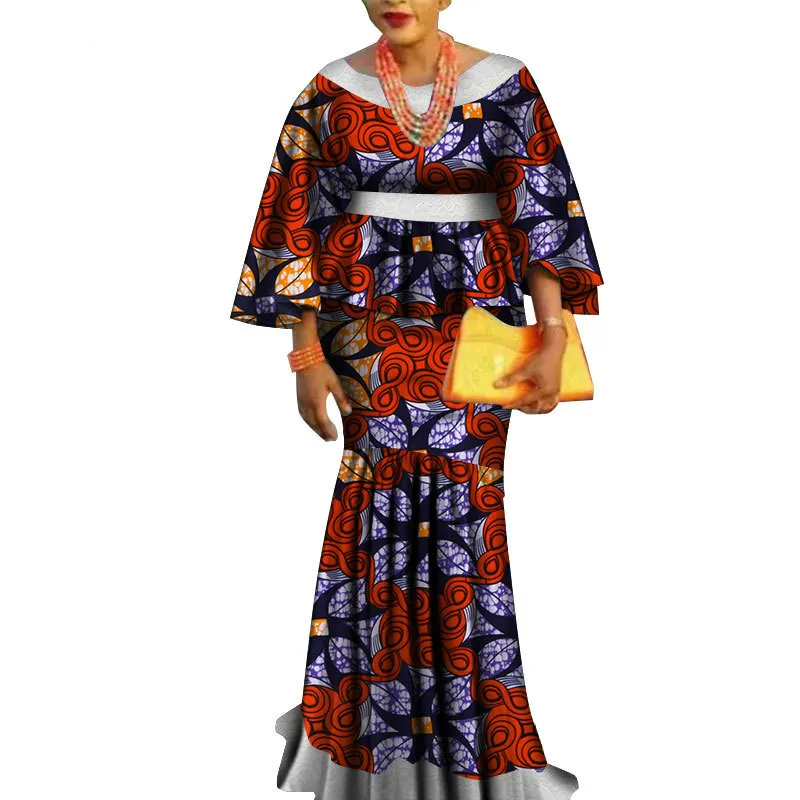 

African Printed Skirt Suit For Party Wedding 2019 New Traditional Clothes Top Blouse+Long Pencil Skirt Bazin 2pcs Clothing Sets
