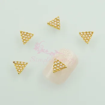 

20pcs/lot Triangle Design False Pearl Beads Decor Gold Plated Metal Nail Art Alloy Charms Jewelry Phone Crafts 3D DIY Decoration