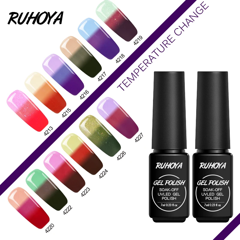 Ruhoya UV Resin Gel Varnish Temperature Colors Change Gel Nail Polish Soak Off Semi Permanent