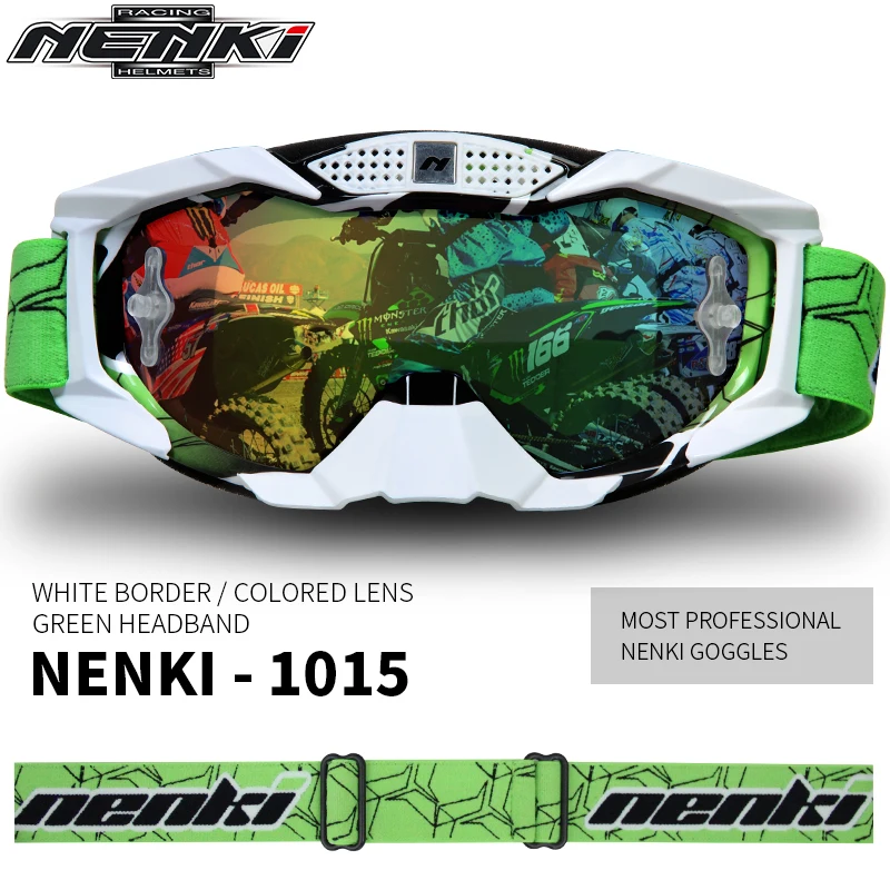 NENKI Lunettes Moto rcycle очки для мужчин и женщин внедорожные очки для мотокросса MX ATV Dirt Bike лыжные очки шлем очки - Цвет: Green Colorful Lens