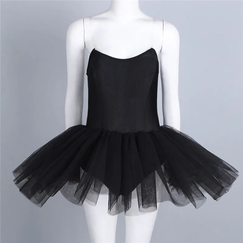 Черный балетный купальник с юбкой для женщин, для взрослых, со встроенным бюстгальтером, балерины, костюм, тюль, гимнастическое трико, пачка, сценическое платье для танцев
