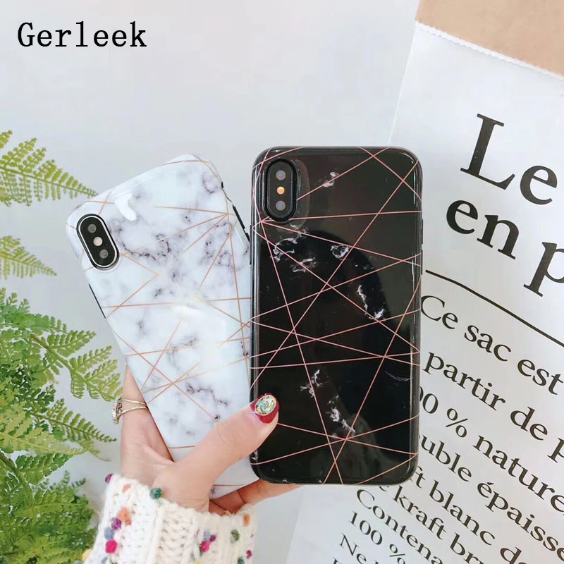 Gerleek геометрический мрамор телефона чехол для iphone 8 мягкая IMD Чехлы iPhone X 6 S 7 плюс