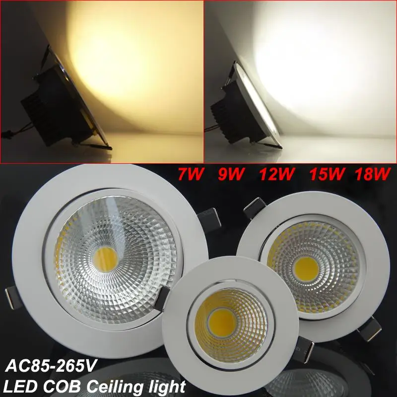 New 7W 9W 12W 15W 18W Dimmable Recessed Warm cold white led downlight COB LED Spot