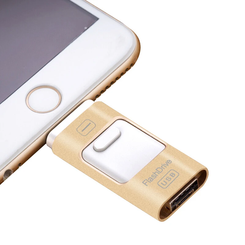 RONSHIN OTG USB Flash Drive for iPhone 5/5s/6/6s Mobile Phone USB Flash Drive High Speed USB OTG Pen Drive Gold 64GB
