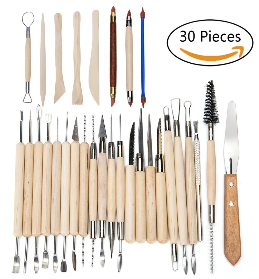 

Arts Crafts 30PCS Clay Sculpting Tools Pottery Carving Tool Set Pottery & Ceramics Wooden Handle Modeling Clay Tools