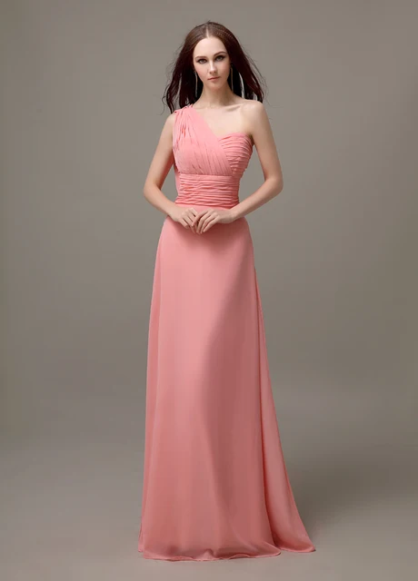 Peach One Shoulder Long Chiffon Simple Bridesmaid Dress Peach One Shoulder Long Chiffon Simple Bridesmaid Dress Wedding Guest For Plus Size