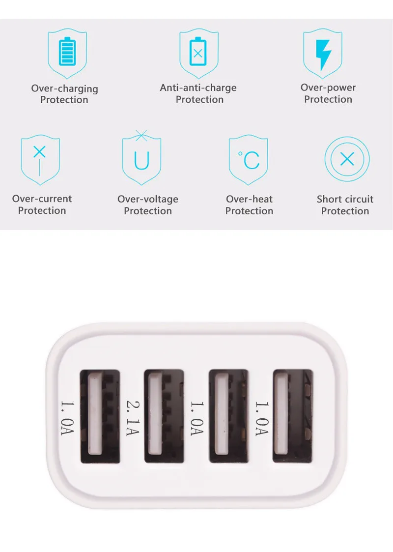 Универсальное автомобильное зарядное устройство 4 порта 12 В 24 USB (1A2.1A) DC адаптер