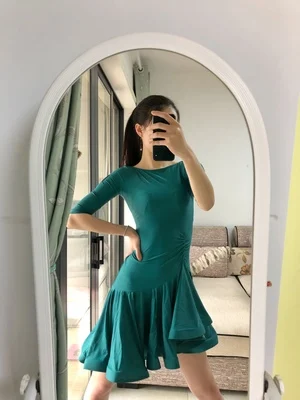 

New Latin Dance Dress For Women Cha Cha Rumba Samba Middle Sleeve Dance Skirt Children Teen Adult Female Ballroom Latino Dress