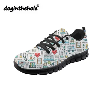 

THIKIN Medical Elements Printing Flat Sneakers Women Lace-up Flat Shoes Ladies Nure Shoes for Females Casual Mesh Shoes Zapatos