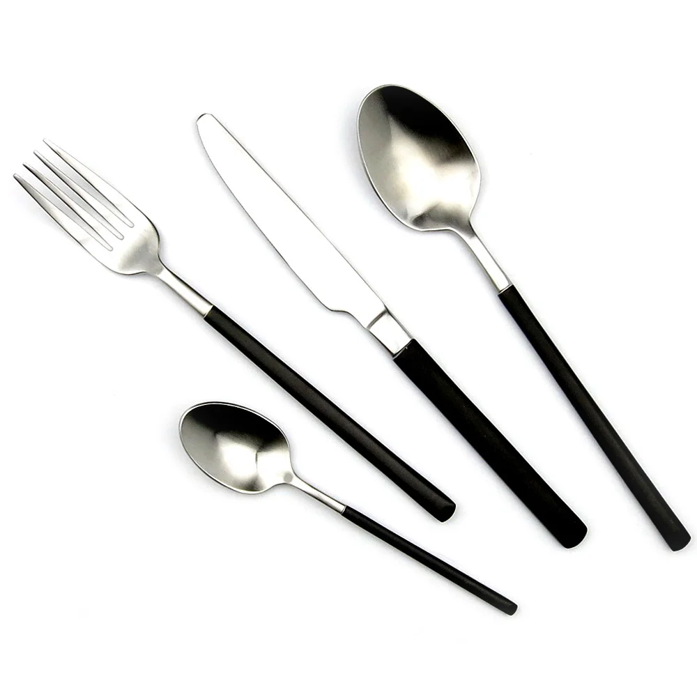 JANKNG Luxury Black Handle Dinnerware Matte Stainless Steel Cutlery Set