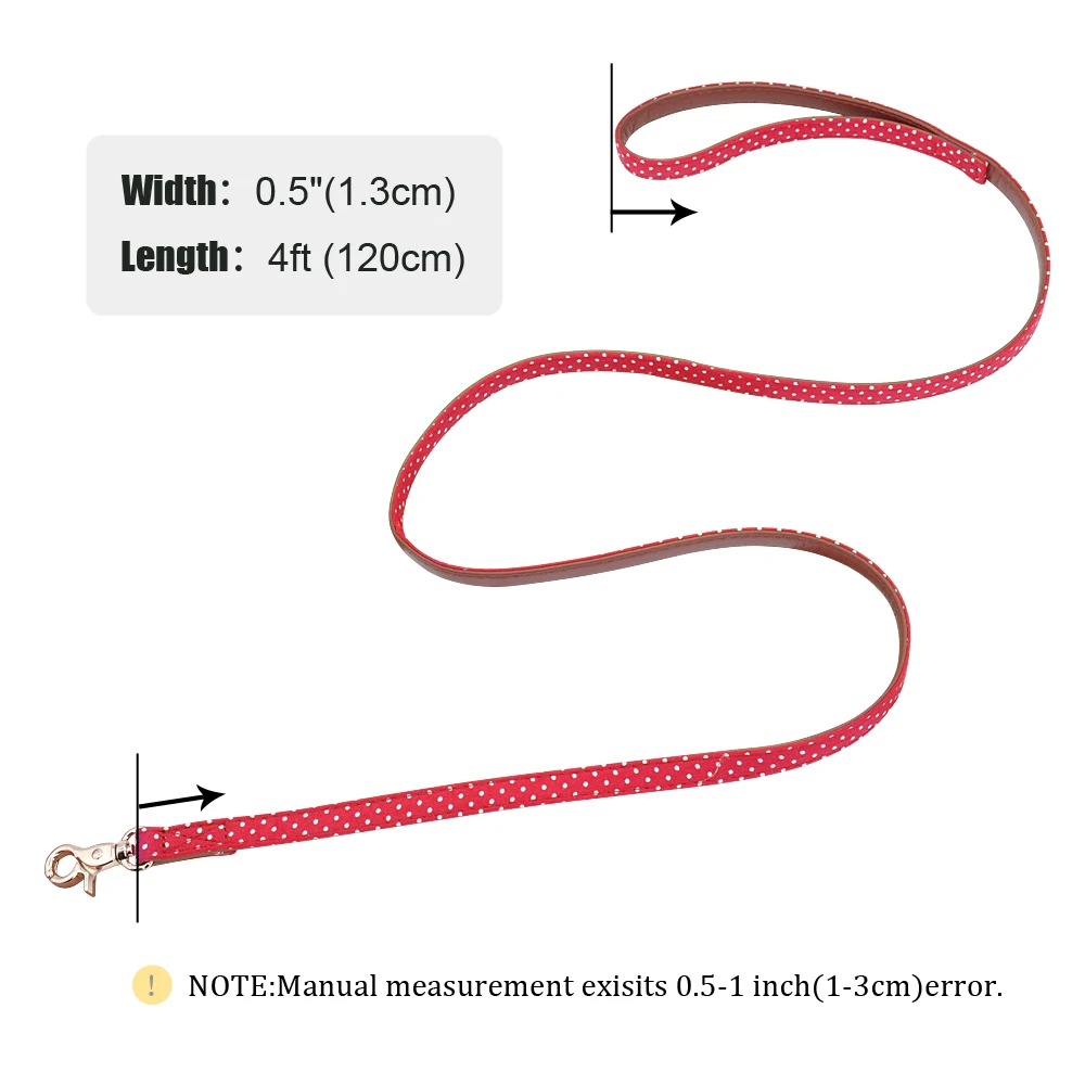 Кожаный поводок для собак, кошек, собак, поводок для прогулок с точками, ошейник для кошек, поводок, ремень для маленьких средних собак, красный, черный