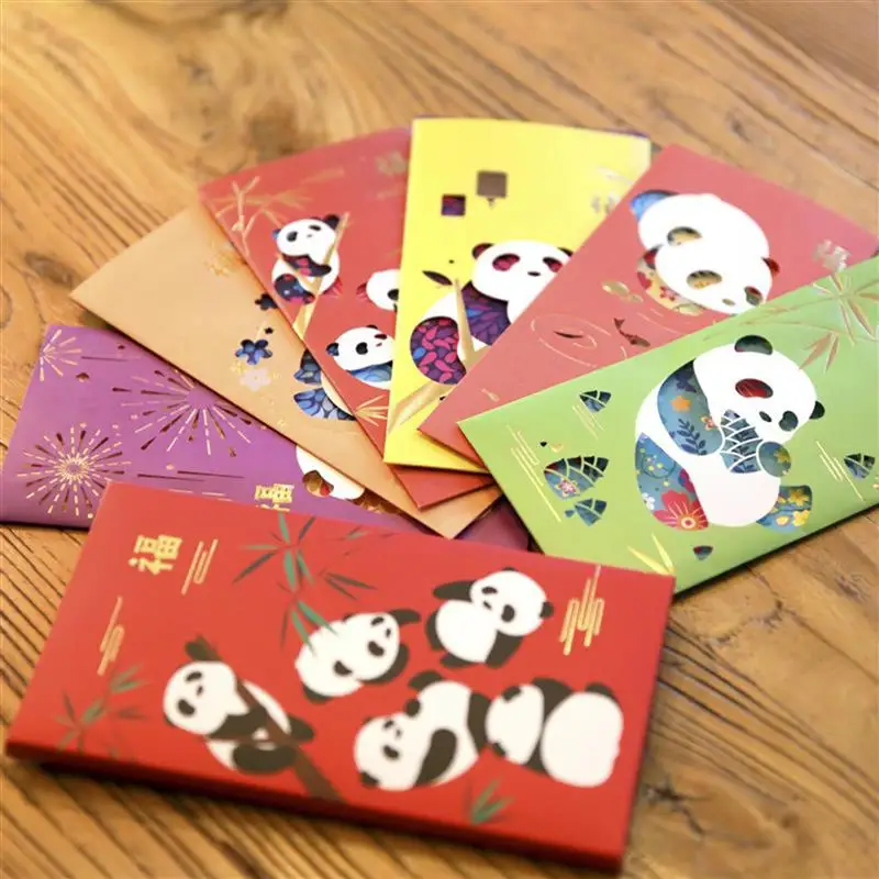 

6pcs Birthday Wedding Greeting Card Creative Hollow Out Panda Greeting Card Blessing Cards with Envelope