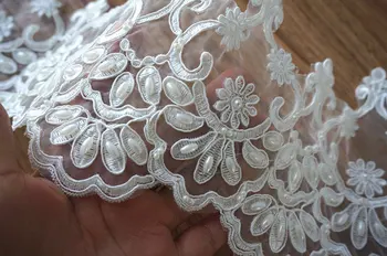 

2 Yards Exquisite Embroidered Alencon Sequins Pearl Lace Trim With Corded In White DIY Handmade Home Decor