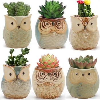 

6 Cm Porcelain Owl Thumb Flower Pot Individual Ceramic Planter Pots Mini Handicraft Office Home Decoration for Desktop Ornament