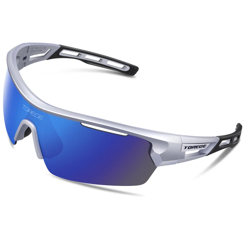 Унисекс, поляризационные спортивные солнцезащитные очки с 4 сменными линзами для мужчин и женщин, очки для бега, вождения, рыбалки, гольфа, бейсбола, Брендовые очки - Цвет линз: Silver Blue